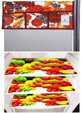 Heart Home Fruits Design 3 Pieces PVC Fridge Mats and 1 Piece Fridge Top Cover (Red & White) CTHH05858